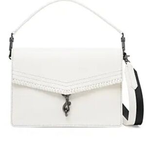 Botkier White Leather Shoulder Bag with Top Handle and Detachable Strap